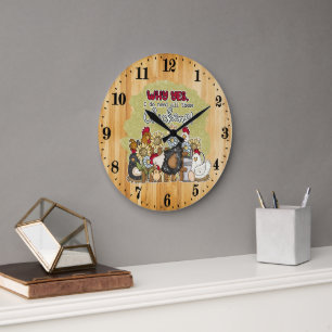Grande Horloge Ronde mignonne amoureuse du poulet Ferme de campagne