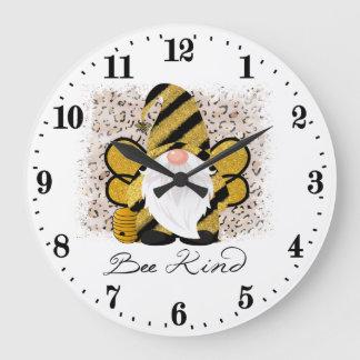Grande Horloge Ronde mignonne bee gnome amoureux art du monde