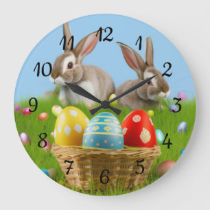 Grande Horloge Ronde Mignonne Bunnyfor Pâques pour une humeur positive