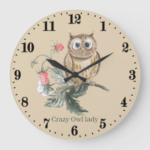 Grande Horloge Ronde mignonne dame de chouette folle ajouter du texte