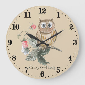 Grande Horloge Ronde mignonne dame de chouette folle ajouter du texte