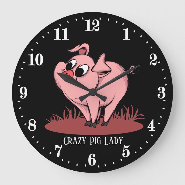 Grande Horloge Ronde mignonne dame de porc fou ajouter du texte  (Recto)
