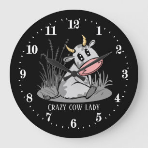 Grande Horloge Ronde mignonne dame de vache folle ajouter du texte