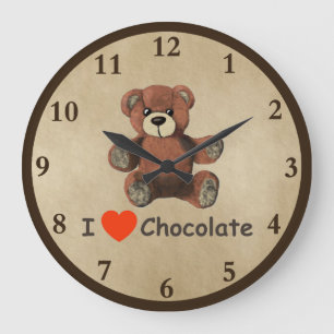 Grande Horloge Ronde Mignonne I Coeur (Amour) Chocolat Teddy Ours
