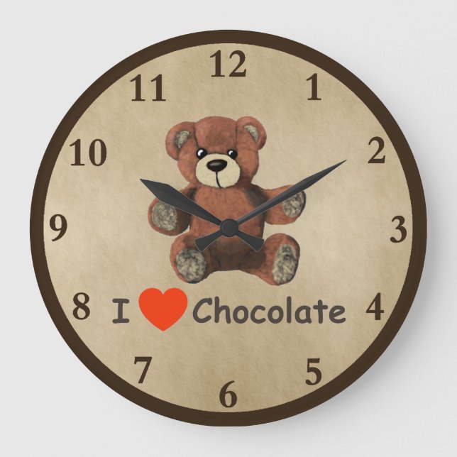 Grande Horloge Ronde Mignonne I Coeur (Amour) Chocolat Teddy Ours (Recto)
