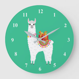 Grande Horloge Ronde Mignonne lama de Noël de l'Alpaga