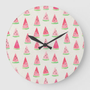 Grande Horloge Ronde Mignonne pastèque : motif d'aquarelle transparente