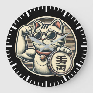 Grande Horloge Ronde Mignonne Vintage Maneki Neko Lucky Chat, Succès Ar