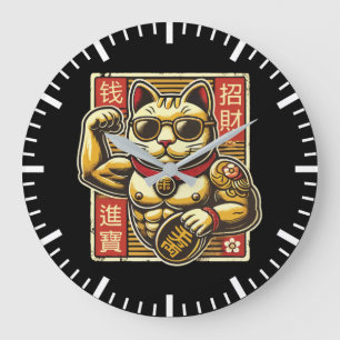 Grande Horloge Ronde Mignonne Vintage Maneki Neko Lucky Chat, Succès Ar