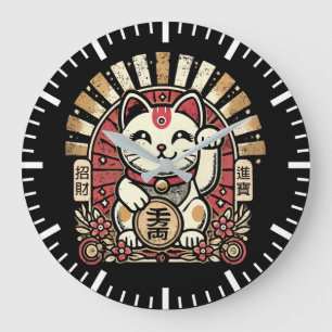 Grande Horloge Ronde Mignonne Vintage Maneki Neko Lucky Chat, Succès Ar