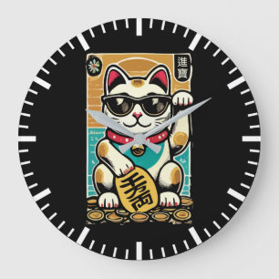 Grande Horloge Ronde Mignonne Vintage Maneki Neko Lucky Chat, Succès Ar