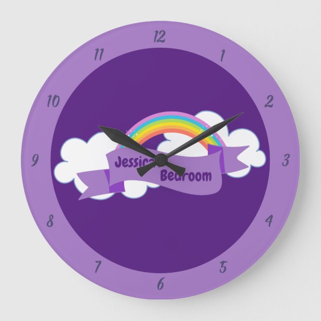 Grande Horloge Ronde Mignonne violet arc-en-ciel Monogramme Filles Cham (Recto)