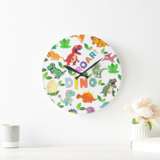 Grande Horloge Ronde Mignonnes sortes de Dinosaures sans joint