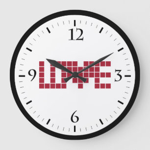 Grande Horloge Ronde Mignons carrés d'amour rouges lettres