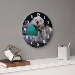 Grande Horloge Ronde Mignons loutres de mer espiègles