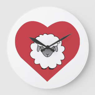 Grande Horloge Ronde Mignons mouton caricature avec coeur en Arrière - 