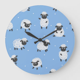 Grande Horloge Ronde Mignons moutons blancs : agneaux vintages.