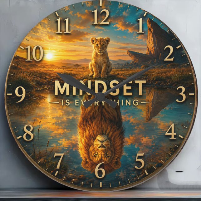 Grande Horloge Ronde Mindset Is Everything Lion  (Créateur téléchargé)