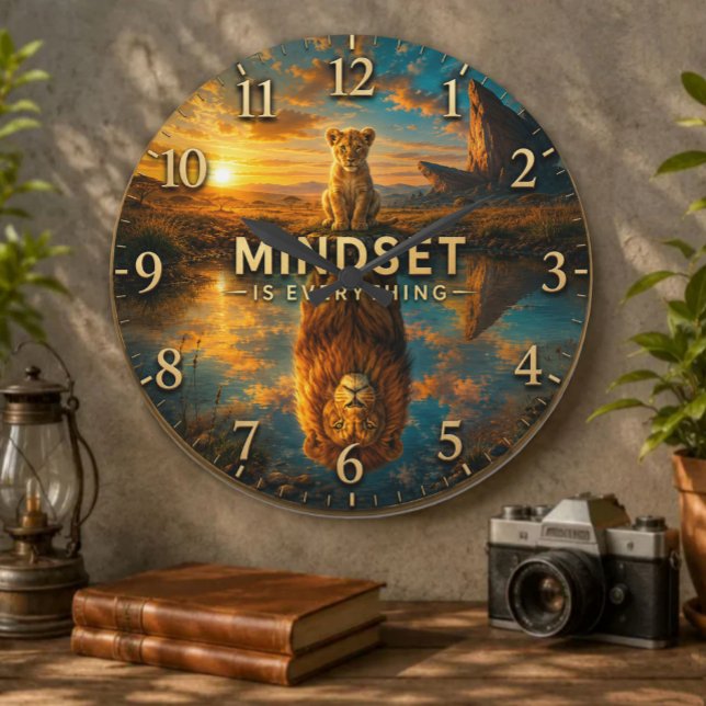 Grande Horloge Ronde Mindset Is Everything Lion  (Créateur téléchargé)