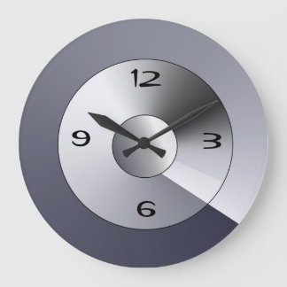 Grande Horloge Ronde Miniature atmosphérique minimaliste Argent/Mur gri