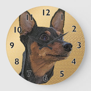 Grande Horloge Ronde Miniature de Pinscher Art Wall Clock