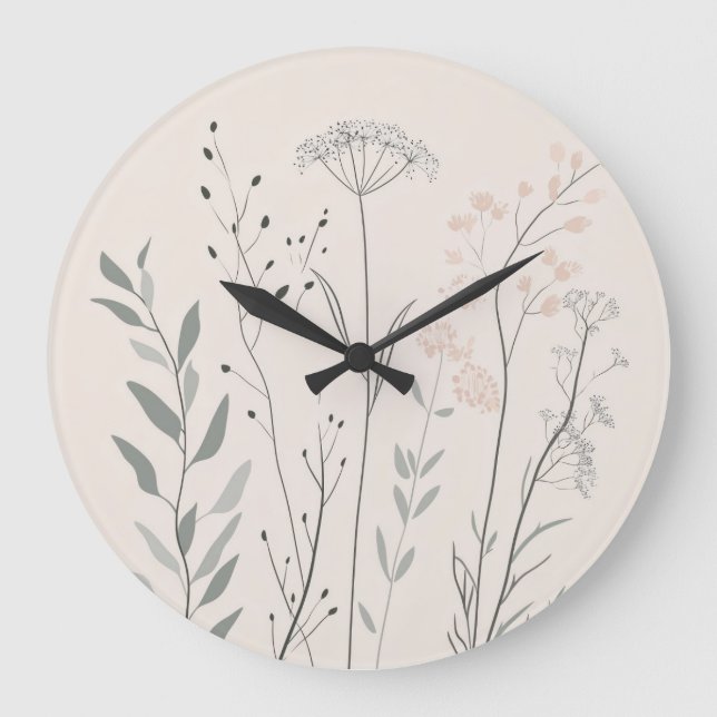 Grande Horloge Ronde Minimal Botanical Clock – Soft Wildflower (Recto)