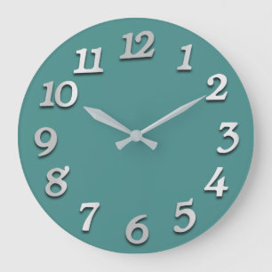 Grande Horloge Ronde Minimal Numbers Gray Grey Mint Teal Aquatic