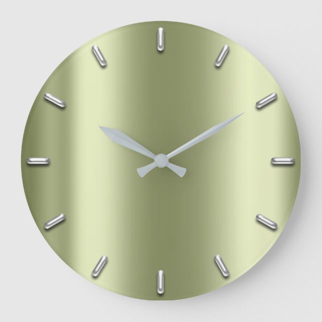 Grande Horloge Ronde Minimalisme gris argent Monnaie verte citron Éléga (Recto)