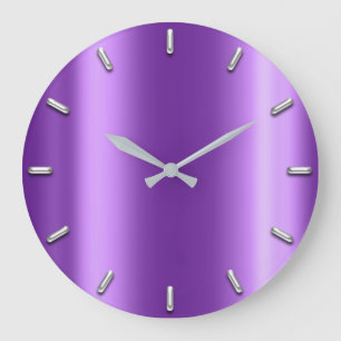 Grande Horloge Ronde Minimalisme gris argenté Améthyste Plum violet