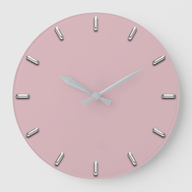 Grande Horloge Ronde Minimalisme gris argenté Eggplant Rose rose (Recto)