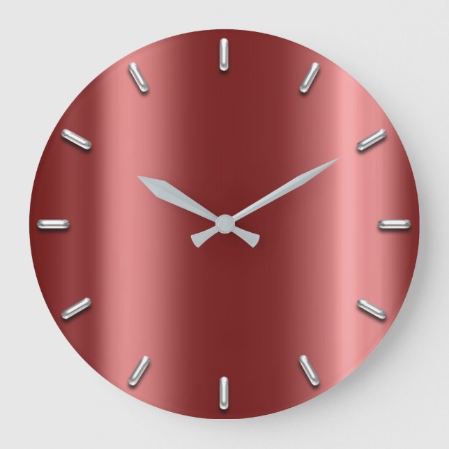 Grande Horloge Ronde Minimalisme gris argenté Maroon bordeaux (Recto)
