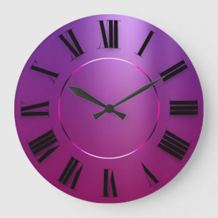 Grande Horloge Ronde Minimalisme moderne Chiffres romains violets roses