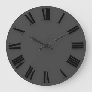Grande Horloge Ronde Minimalisme moderne Numéros romains gris-noir
