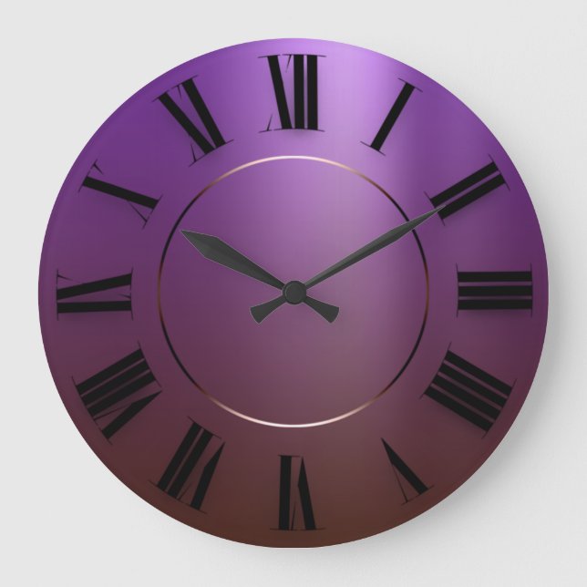 Grande Horloge Ronde Minimalisme moderne Ombre violet chiffres romains (Recto)