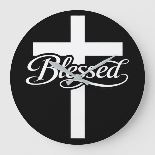 Grande Horloge Ronde Minimalist Blessed Cross Christian Faith Design (Recto)