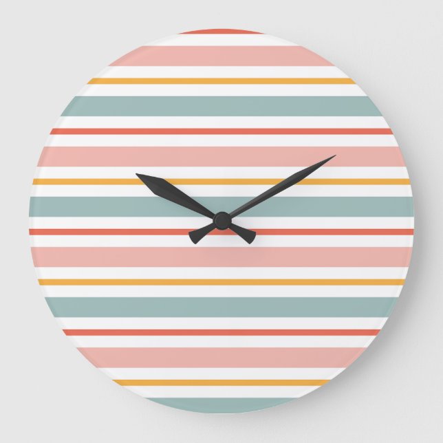 Grande Horloge Ronde Minimalist Boho Horizontal Lines Soft Earth Tones  (Recto)