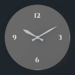 Grande Horloge Ronde Minimaliste gris et blanc<br><div class="desc">L'horloge artistique moderne présente un design minimaliste dans une palette de couleurs gris et blanc. Un design simple et simple avec des chiffres blancs sur un arrière - plan gris. Un ajout moderne à votre cuisine, salon ou mur de bureau, un cadeau de bureau moderne et réfléchi ou un cadeau...</div>
