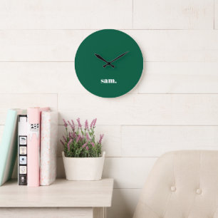 Grande Horloge Ronde Minimaliste texte personnalisé gras vert