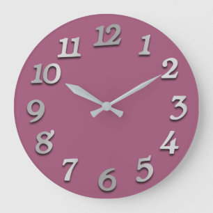 Grande Horloge Ronde Minimum Numbers Gray Silver Grey Pink Mauve 3d