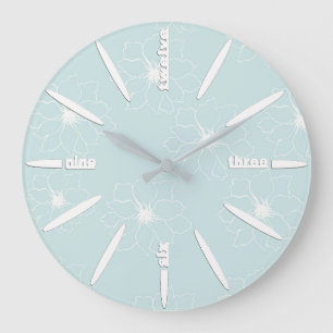 Grande Horloge Ronde Mint Blue Succulents sur motif simple Répéter