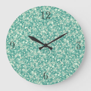 Grande Horloge Ronde Mint Green Glitter And Sparkles.