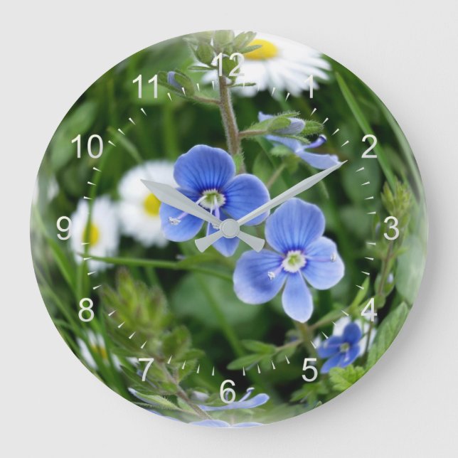 Grande Horloge Ronde minuscules fleurs bleues (Recto)