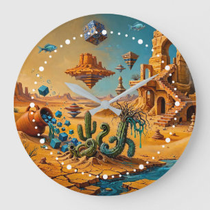 Grande Horloge Ronde Mirage du désert Ocre Orange Bleu sarcelle