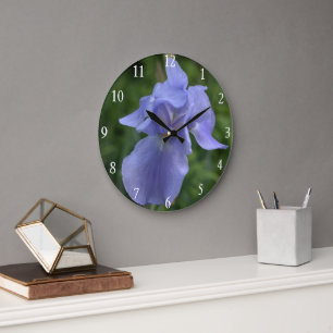 Grande Horloge Ronde Miroiter l'horloge murale bleue de fleur d'iris