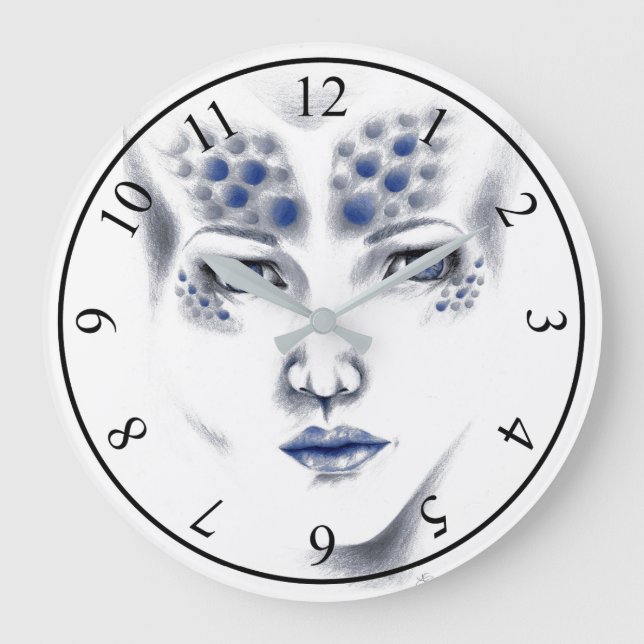 Grande Horloge Ronde Miss Universe Alien Lady Original Art Clock (Recto)