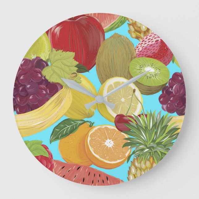 Grande Horloge Ronde Mixed Tropical Fruit Illustration Pattern (Recto)