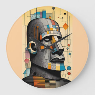 Grande Horloge Ronde Moai du 21e siècle - Ken Gage Tiki Art