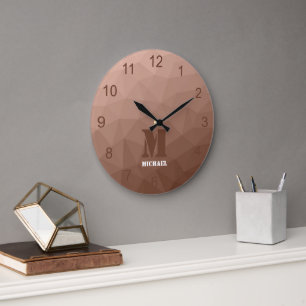 Grande Horloge Ronde Mocha Brown motif de maillage géométrique Monogram