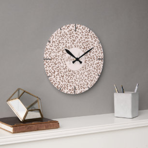 Grande Horloge Ronde Mocha Mousse et crème Tan Leopard Motif