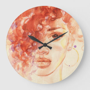 Grande Horloge Ronde Mode afro-américaine, aquarelle illustration.
